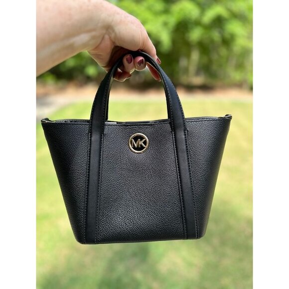 Michael Kors Black Hadleigh Small Double Handle Tote Messenger Bag 38F3G8FT5L - Picture 2 of 16